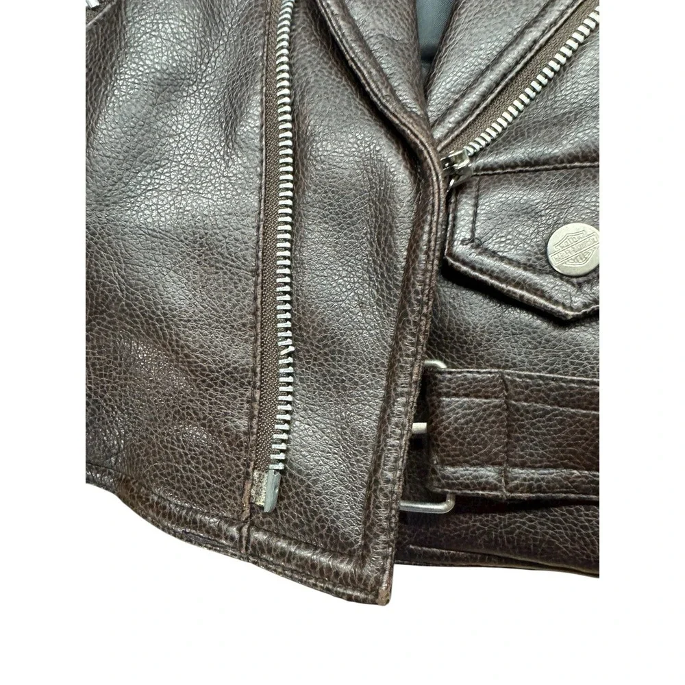 VINTAGE 90's HARLEY DAVIDSON‎ BROWN EMBROIDERED BIKER JACKET Toddler Sz 2T